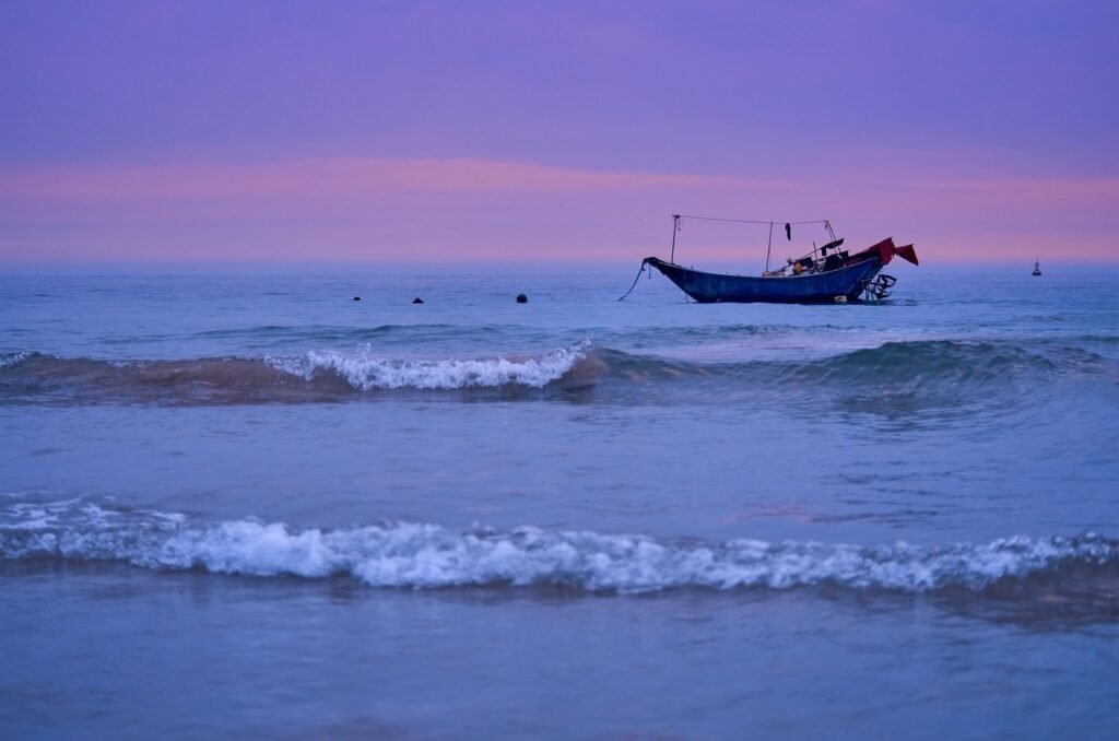 vene, sunset, beach, aalto, iltarusko, horisontti, luonne, maisema, meri, marine, twilight, weizhou island