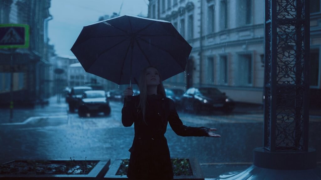 tyttö, sateenvarjo, luonne, sade, pysäköidä, syksy, sininen, sateinen päivä, blue rain, blue park, sininen sateenvarjo