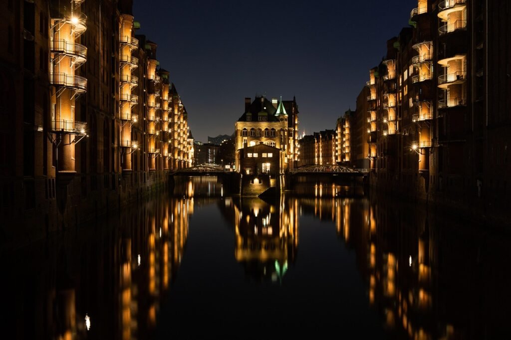 hampuri, speicherstadt, yö, illalla, arkkitehtuuri, rakennukset, hafencity, maamerkki, julkisivu, historiallinen keskusta, ka
