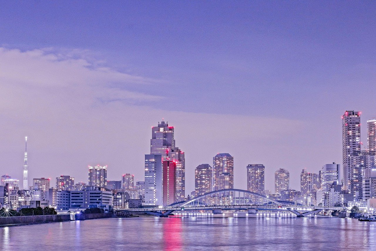 sumida -joki, joki, laituri, taivas puu, bayside, bay area, illan näkymä, yönäkymä, sumida-joen, illalla katsoa, night view