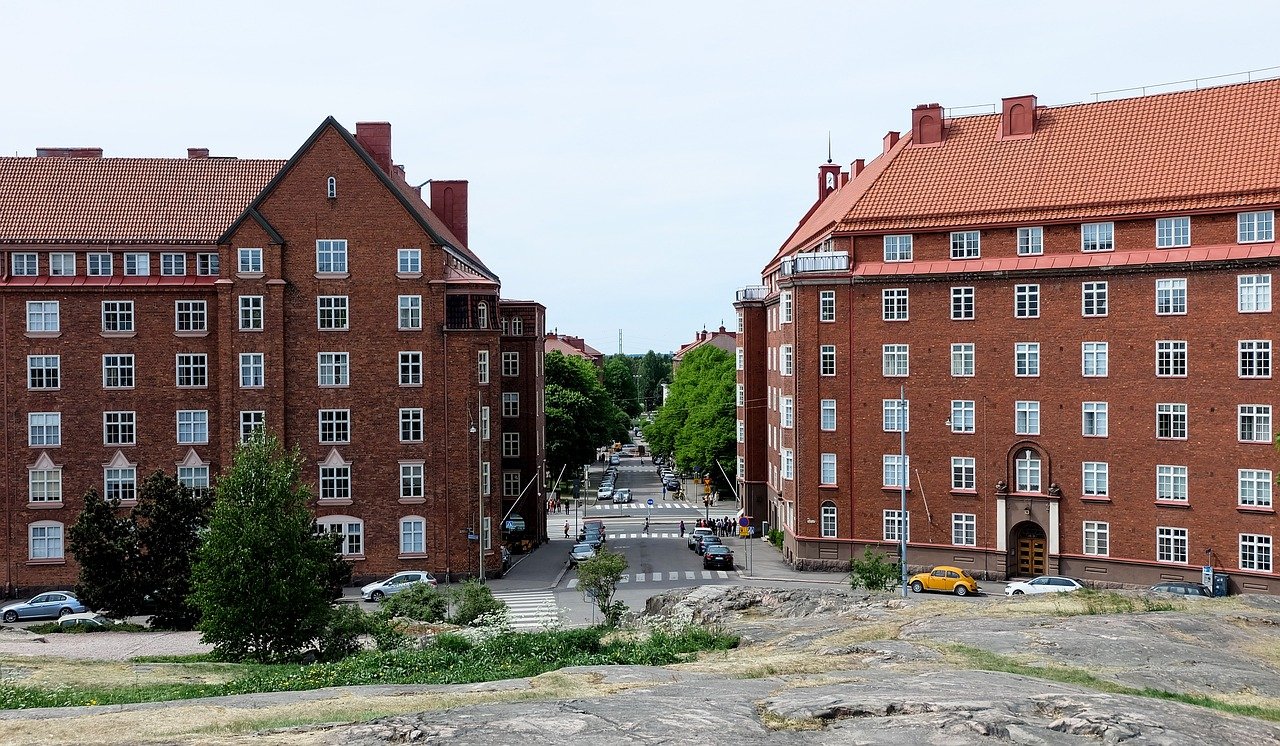 finland, nature, house, building, street, sky, travels, architecture, brick, view, summer, landscape, tourism