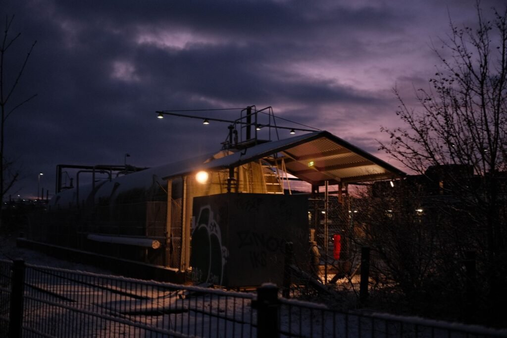 Quiet Finnish railway platform at dusk