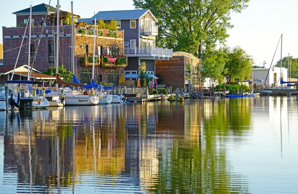 benton harbor, kanava, purjeveneet, heijastus, st, joseph river, michigan