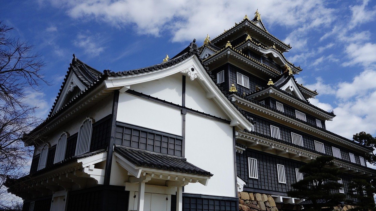 japani, sengoku, luonne, linna, old town, okayama, taivas
