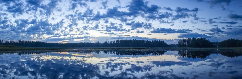 lake, sunset, clouds, calm water, finland