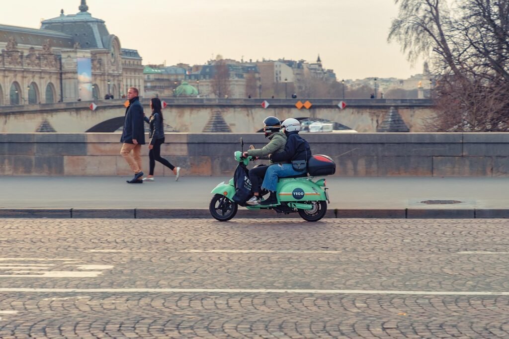 skootteri, moottoripyörä, city, pariisi, ranska, pois, kaupunkien, maisema, yego
