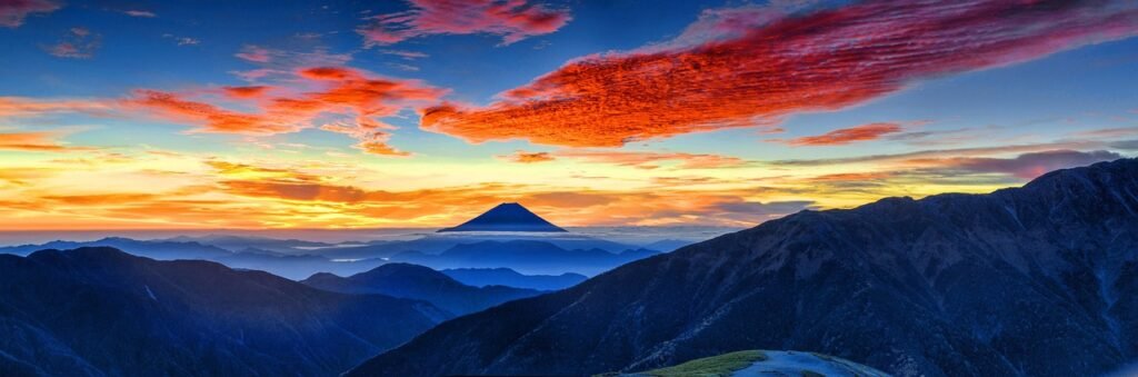 mount fuji, tulivuori, japani, aamulla hehku, maisema, luonne, mt fuji, auringonlasku, iltahämärä, vuoret, sininen maisema, b