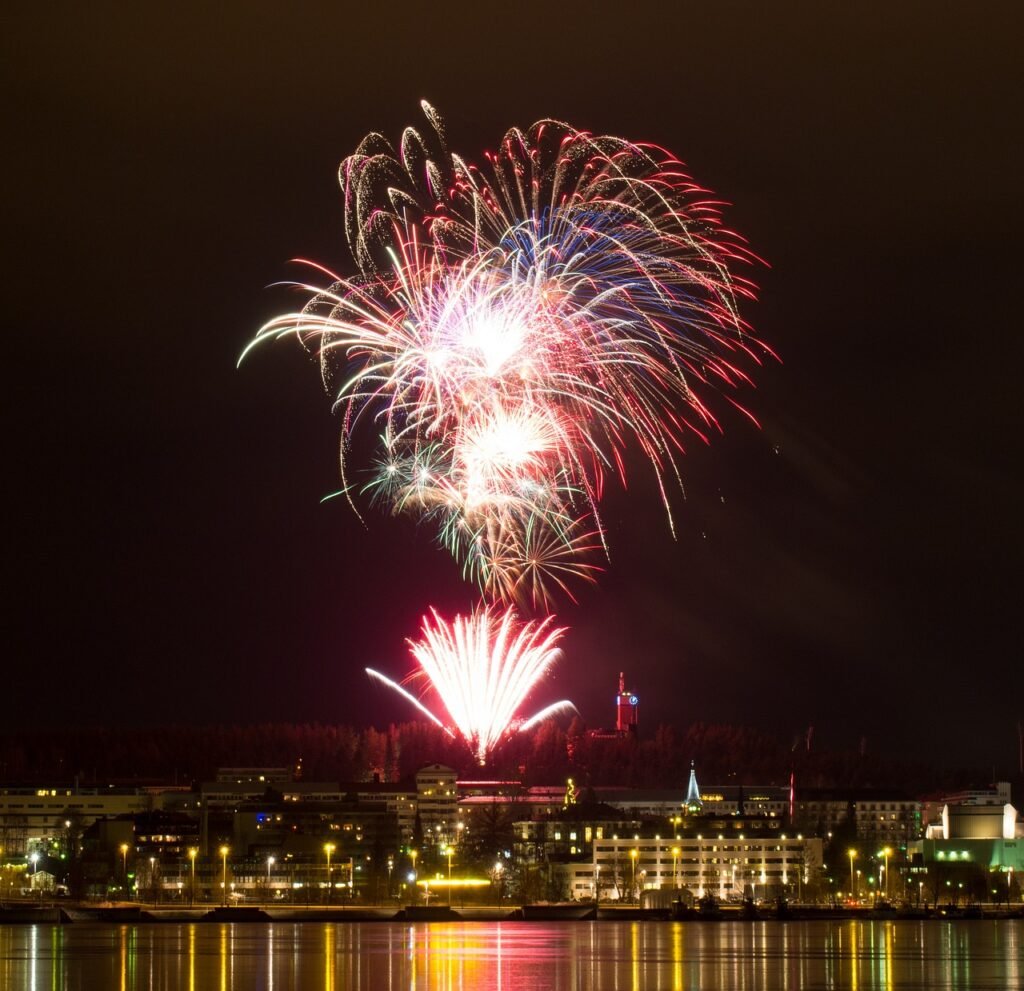 ilotulitus, luonne, väri, valo, ​​värit, vesi, heijastus, uusivuosi, jyväskylä