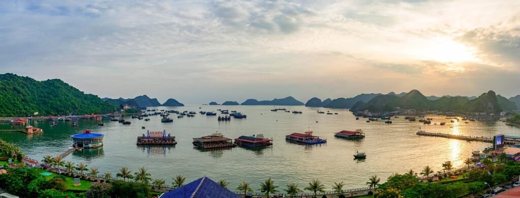 auringonlasku, lan ha bay, ha pitkä lahti, maisema, panoraama, luonne, meri, vietnam, scenic view, matkailukohde