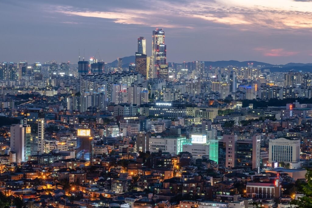 kaupunki, rakennukset, yönäkymä, soul, korea, arkkitehtuuri, horisonttiin, pilvenpiirtäjät, night lights, kaupunkilainen