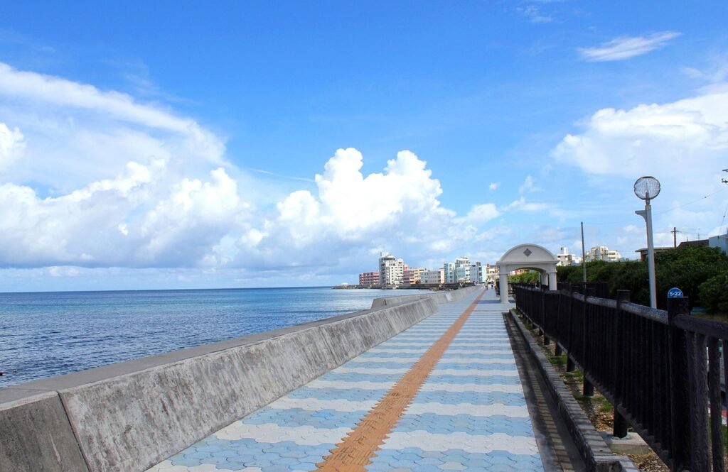 sinitaivas, meri, merenranta, promenade, luonne, miyagi rannikolla, beachside, summer pilvet