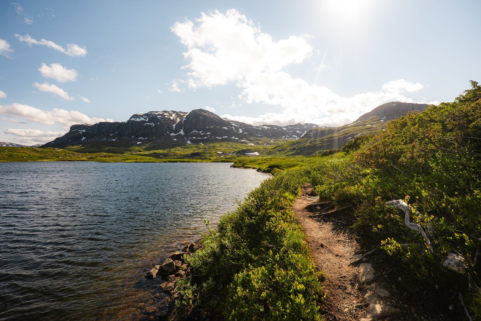 Kesäyön valoisa maisema Sodankylässä järven rannalla
