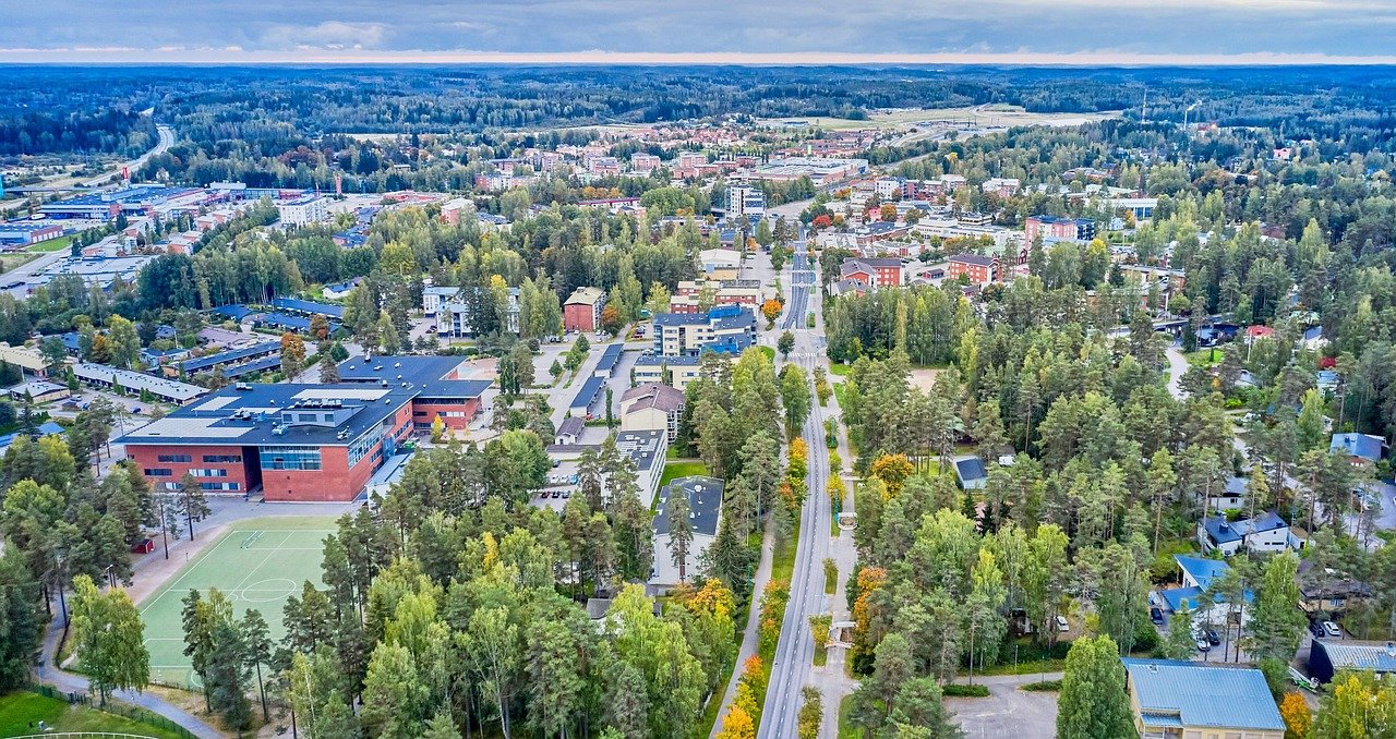 kaupunki, nummela, luonne, suomi, vihti, rakennukset, kaupunkilainen, puita, ilmakuva