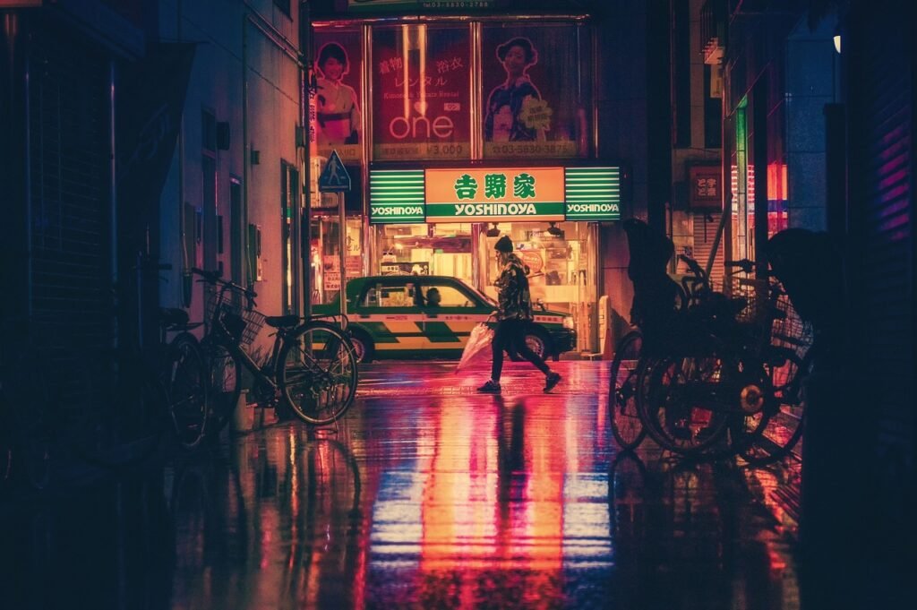 japani, katu, yö, osaka, aasia, kuja, maamerkki, matkustaa, kaupunki, neon, hehku, night lights, kaupunkilainen, kauppoja, ja
